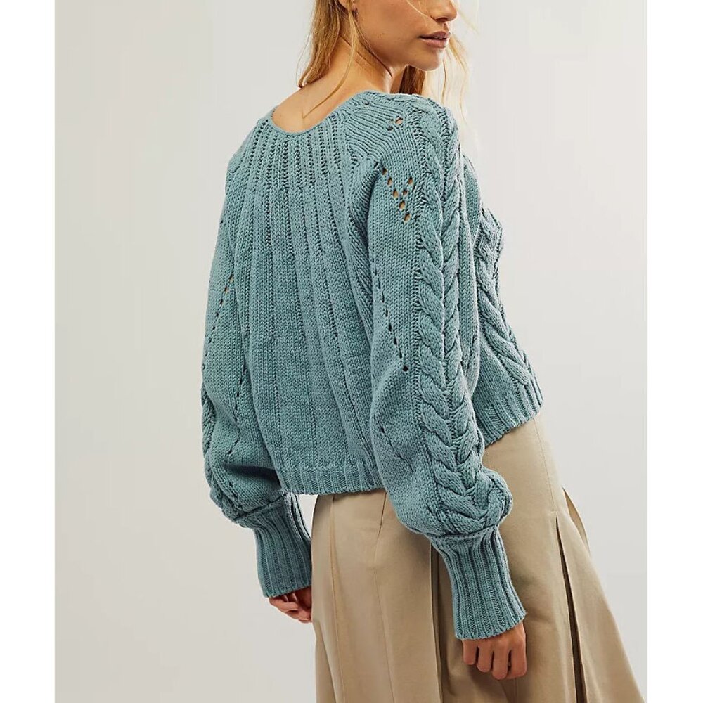 NWT FREE PEOPLE Sandre Pullover / Ancient Turquoise SZ: L - Picture 5 of 9